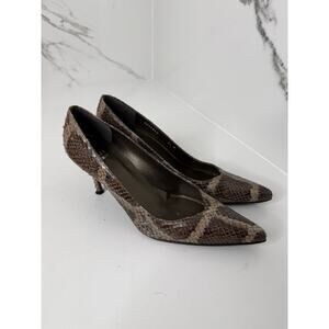 Stuart Weitzman Women’s Adria Python Print Pointed Toe Leather Pumps Size 7.5